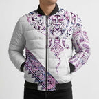 Mawhero Paua shell Kowhaiwhai Taniko Personalised Bomber Puffer Jacket Manta Ray Shark-Turtle Maori Tribal Style