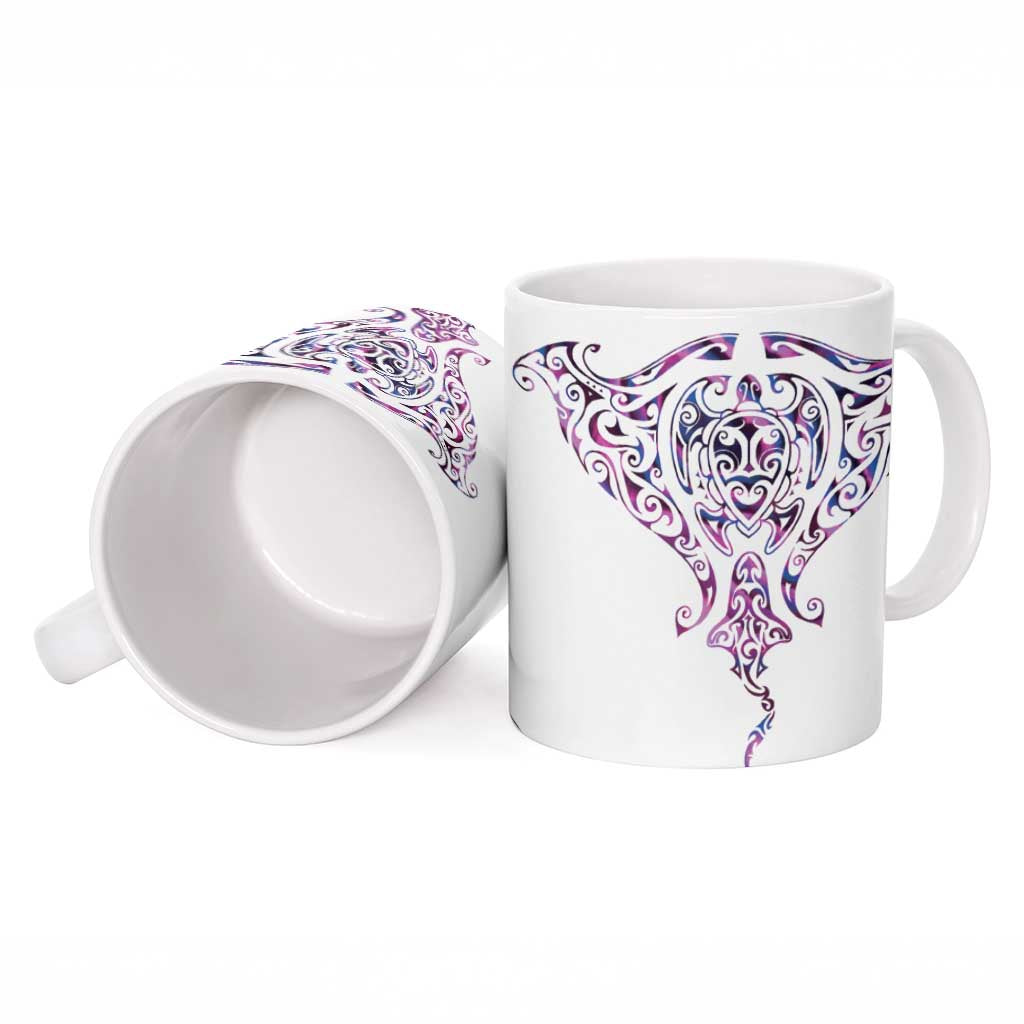 Mawhero Paua shell Kowhaiwhai Taniko Personalised Ceramic Mug Manta Ray Shark-Turtle Maori Tribal Style