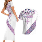 Mawhero Paua shell Kowhaiwhai Taniko Personalised Couples Matching Short Sleeve Bodycon Dress and Hawaiian Shirt Manta Ray Shark-Turtle Maori Tribal Style