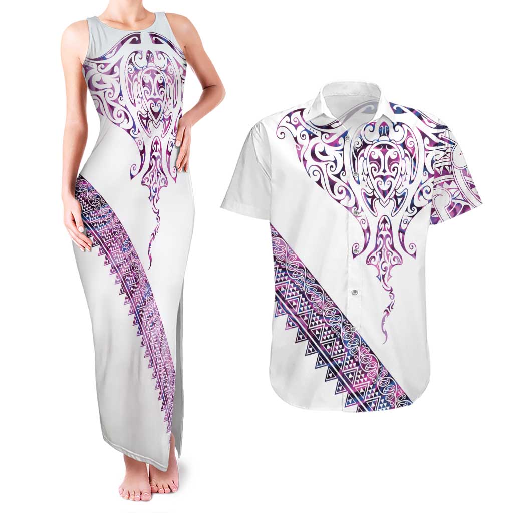 Mawhero Paua shell Kowhaiwhai Taniko Personalised Couples Matching Tank Maxi Dress and Hawaiian Shirt Manta Ray Shark-Turtle Maori Tribal Style