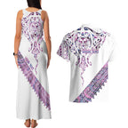 Mawhero Paua shell Kowhaiwhai Taniko Personalised Couples Matching Tank Maxi Dress and Hawaiian Shirt Manta Ray Shark-Turtle Maori Tribal Style