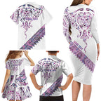 Mawhero Paua shell Kowhaiwhai Taniko Personalised Family Matching Long Sleeve Bodycon Dress and Hawaiian Shirt Manta Ray Shark-Turtle Maori Tribal Style