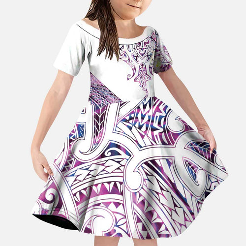 Mawhero Paua shell Kowhaiwhai Taniko Personalised Family Matching Off Shoulder Maxi Dress and Hawaiian Shirt Manta Ray Shark-Turtle Maori Tribal Style