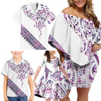 Mawhero Paua shell Kowhaiwhai Taniko Personalised Family Matching Off Shoulder Short Dress and Hawaiian Shirt Manta Ray Shark-Turtle Maori Tribal Style