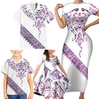 Mawhero Paua shell Kowhaiwhai Taniko Personalised Family Matching Short Sleeve Bodycon Dress and Hawaiian Shirt Manta Ray Shark-Turtle Maori Tribal Style