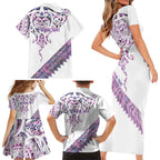Mawhero Paua shell Kowhaiwhai Taniko Personalised Family Matching Short Sleeve Bodycon Dress and Hawaiian Shirt Manta Ray Shark-Turtle Maori Tribal Style