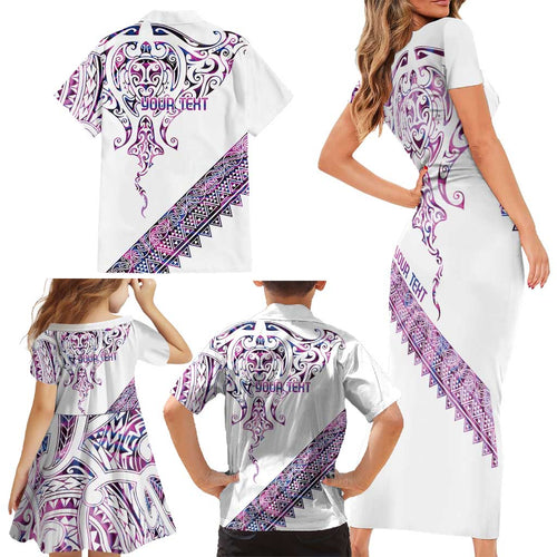 Mawhero Paua shell Kowhaiwhai Taniko Personalised Family Matching Short Sleeve Bodycon Dress and Hawaiian Shirt Manta Ray Shark-Turtle Maori Tribal Style