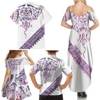 Mawhero Paua shell Kowhaiwhai Taniko Personalised Family Matching Summer Maxi Dress and Hawaiian Shirt Manta Ray Shark-Turtle Maori Tribal Style