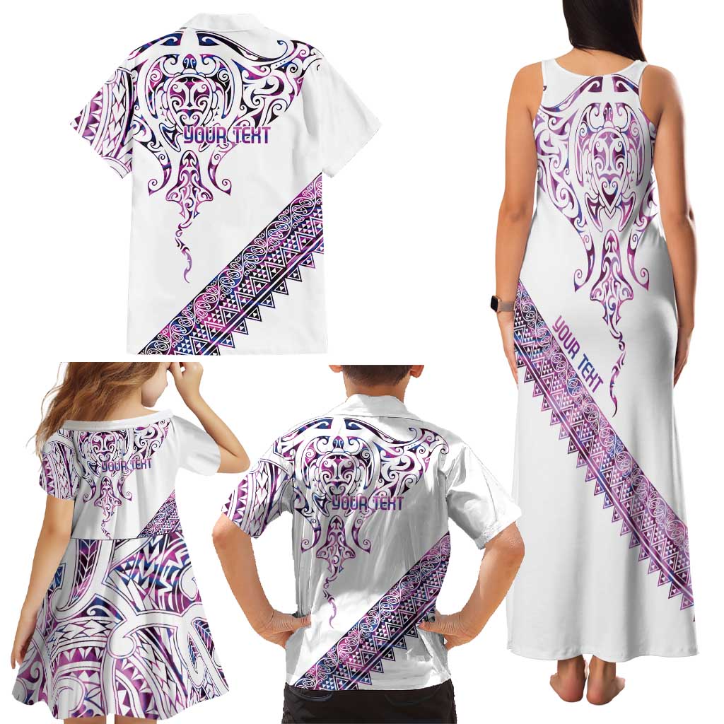 Mawhero Paua shell Kowhaiwhai Taniko Personalised Family Matching Tank Maxi Dress and Hawaiian Shirt Manta Ray Shark-Turtle Maori Tribal Style