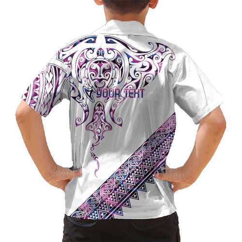 Mawhero Paua shell Kowhaiwhai Taniko Personalised Kid Hawaiian Shirt Manta Ray Shark-Turtle Maori Tribal Style