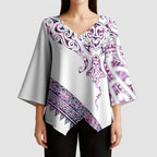 Mawhero Paua shell Kowhaiwhai Taniko Personalised Kimono Sleeve Blouse Manta Ray Shark-Turtle Maori Tribal Style