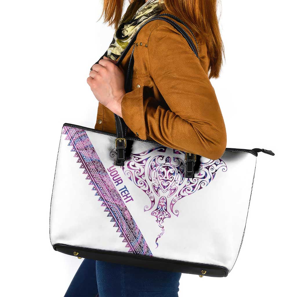 Mawhero Paua shell Kowhaiwhai Taniko Personalised Leather Tote Bag Manta Ray Shark-Turtle Maori Tribal Style