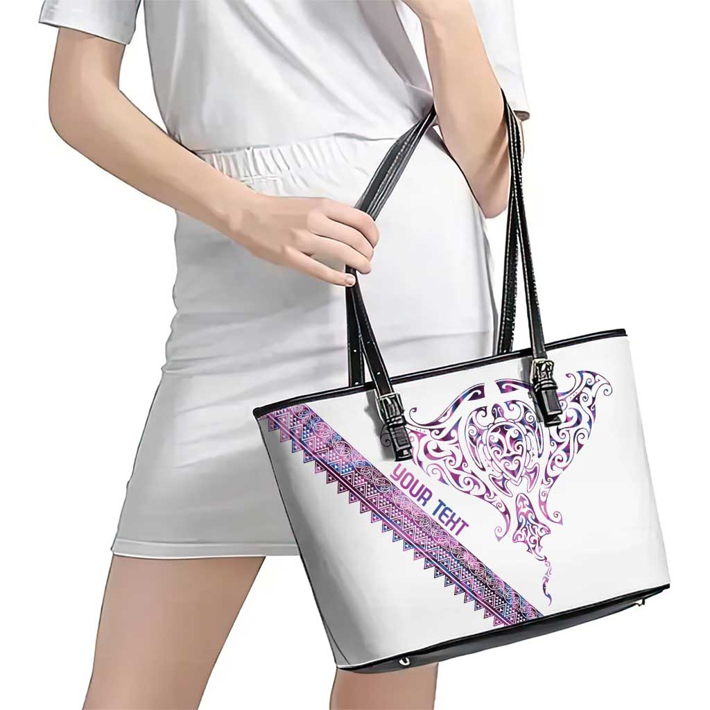 Mawhero Paua shell Kowhaiwhai Taniko Personalised Leather Tote Bag Manta Ray Shark-Turtle Maori Tribal Style