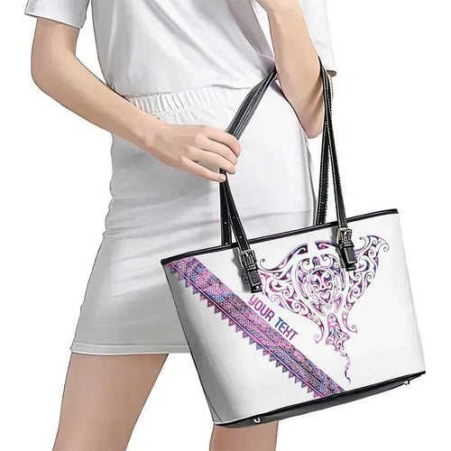 Mawhero Paua shell Kowhaiwhai Taniko Personalised Leather Tote Bag Manta Ray Shark-Turtle Maori Tribal Style