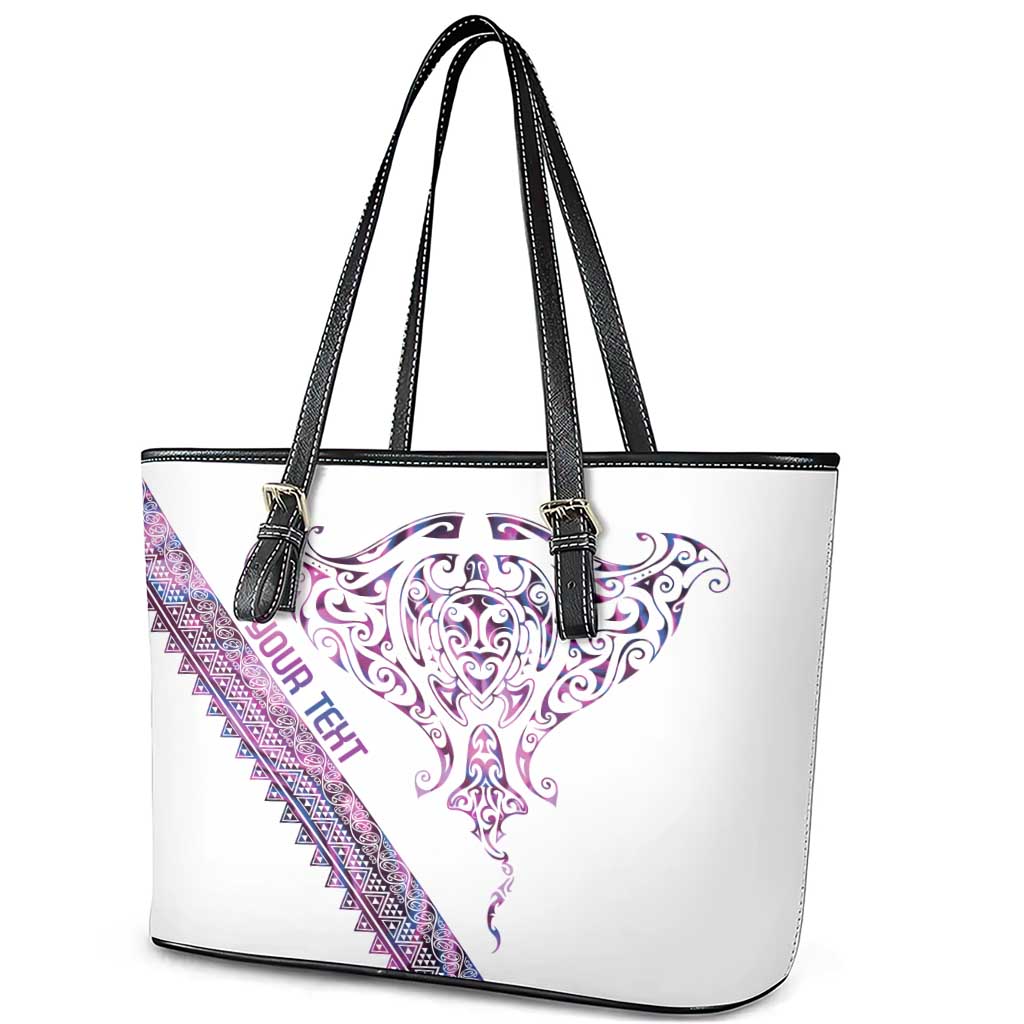 Mawhero Paua shell Kowhaiwhai Taniko Personalised Leather Tote Bag Manta Ray Shark-Turtle Maori Tribal Style