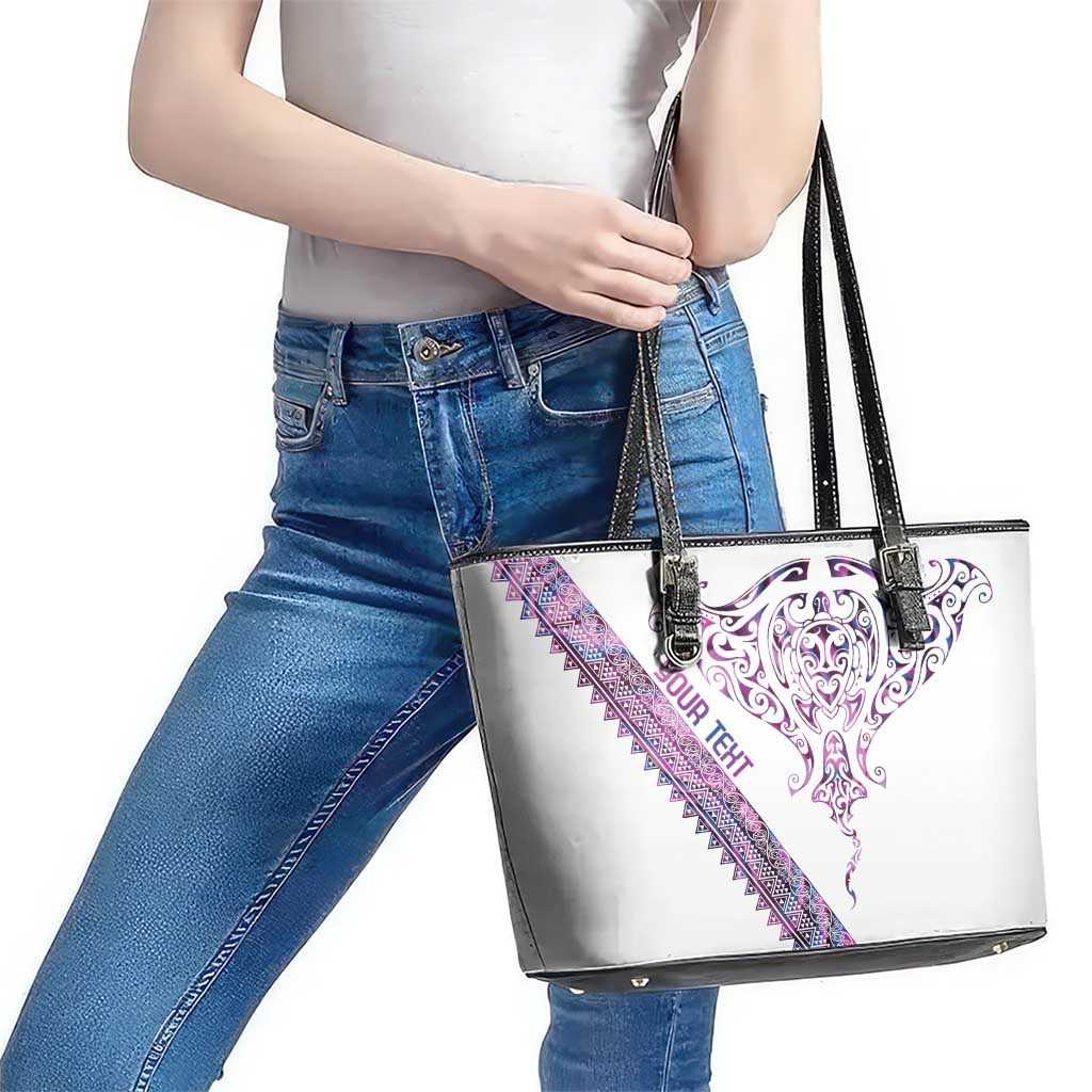 Mawhero Paua shell Kowhaiwhai Taniko Personalised Leather Tote Bag Manta Ray Shark-Turtle Maori Tribal Style