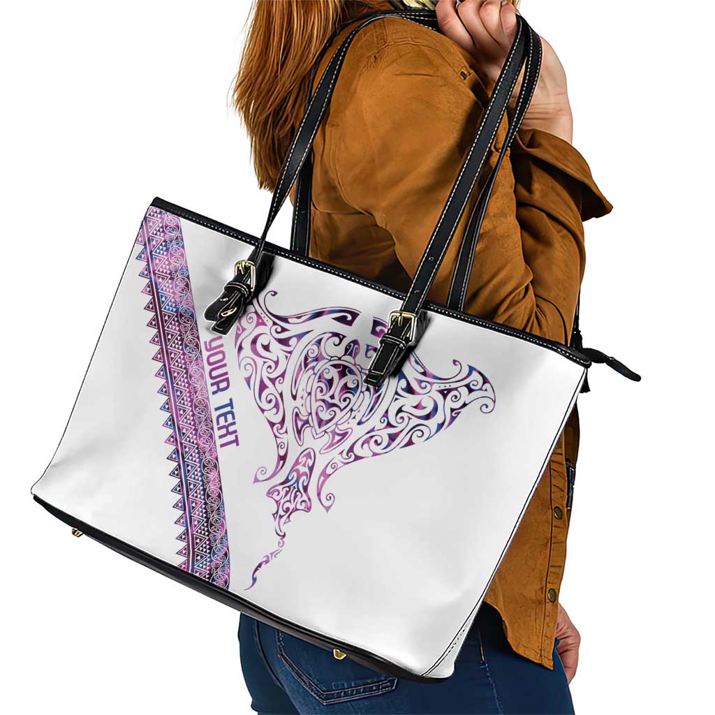 Mawhero Paua shell Kowhaiwhai Taniko Personalised Leather Tote Bag Manta Ray Shark-Turtle Maori Tribal Style