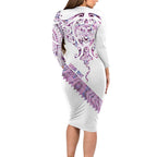 Mawhero Paua shell Kowhaiwhai Taniko Personalised Long Sleeve Bodycon Dress Manta Ray Shark-Turtle Maori Tribal Style