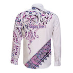 Mawhero Paua shell Kowhaiwhai Taniko Personalised Long Sleeve Button Shirt Manta Ray Shark-Turtle Maori Tribal Style
