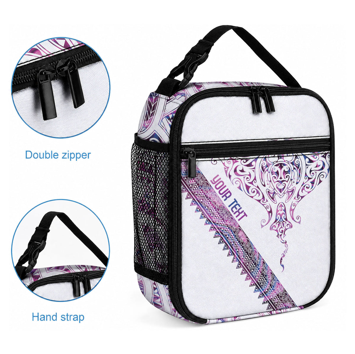 Mawhero Paua shell Kowhaiwhai Taniko Personalised Lunch Bag Manta Ray Shark-Turtle Maori Tribal Style