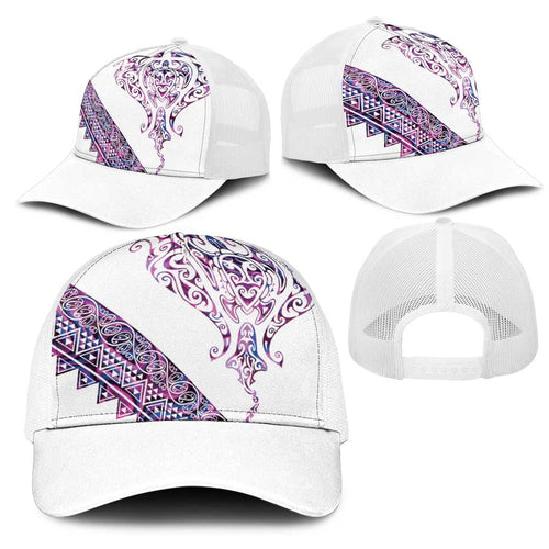 Mawhero Paua shell Kowhaiwhai Taniko Mesh Trucker Cap Manta Ray Shark-Turtle Maori Tribal Style