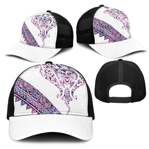 Mawhero Paua shell Kowhaiwhai Taniko Mesh Trucker Cap Manta Ray Shark-Turtle Maori Tribal Style