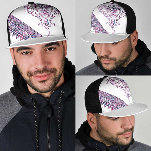 Mawhero Paua shell Kowhaiwhai Taniko Mesh Trucker Cap Manta Ray Shark-Turtle Maori Tribal Style