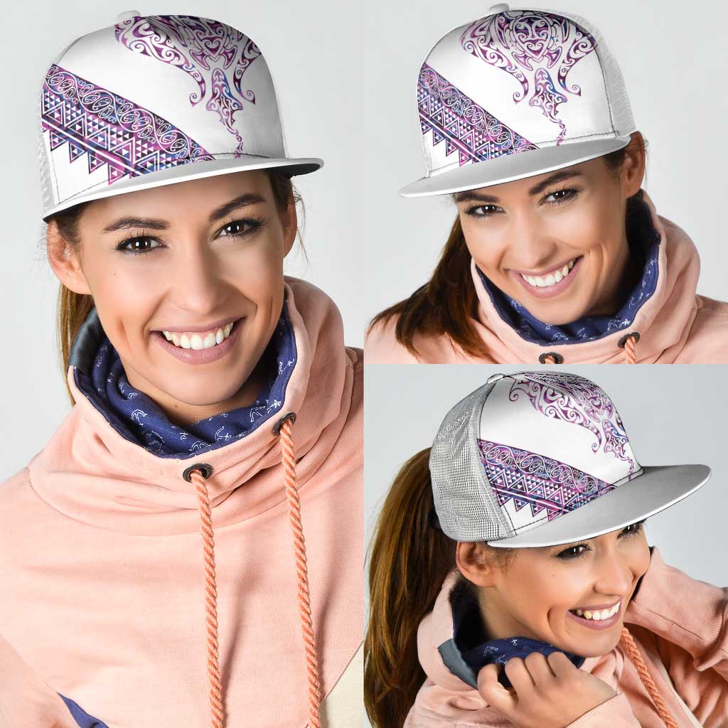 Mawhero Paua shell Kowhaiwhai Taniko Mesh Trucker Cap Manta Ray Shark-Turtle Maori Tribal Style