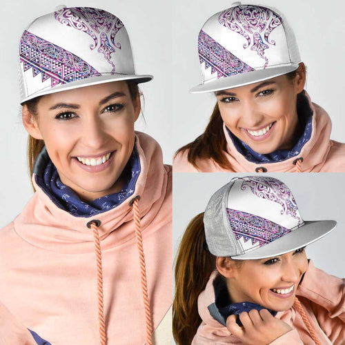 Mawhero Paua shell Kowhaiwhai Taniko Mesh Trucker Cap Manta Ray Shark-Turtle Maori Tribal Style