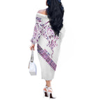 Mawhero Paua shell Kowhaiwhai Taniko Personalised Off The Shoulder Long Sleeve Dress Manta Ray Shark-Turtle Maori Tribal Style