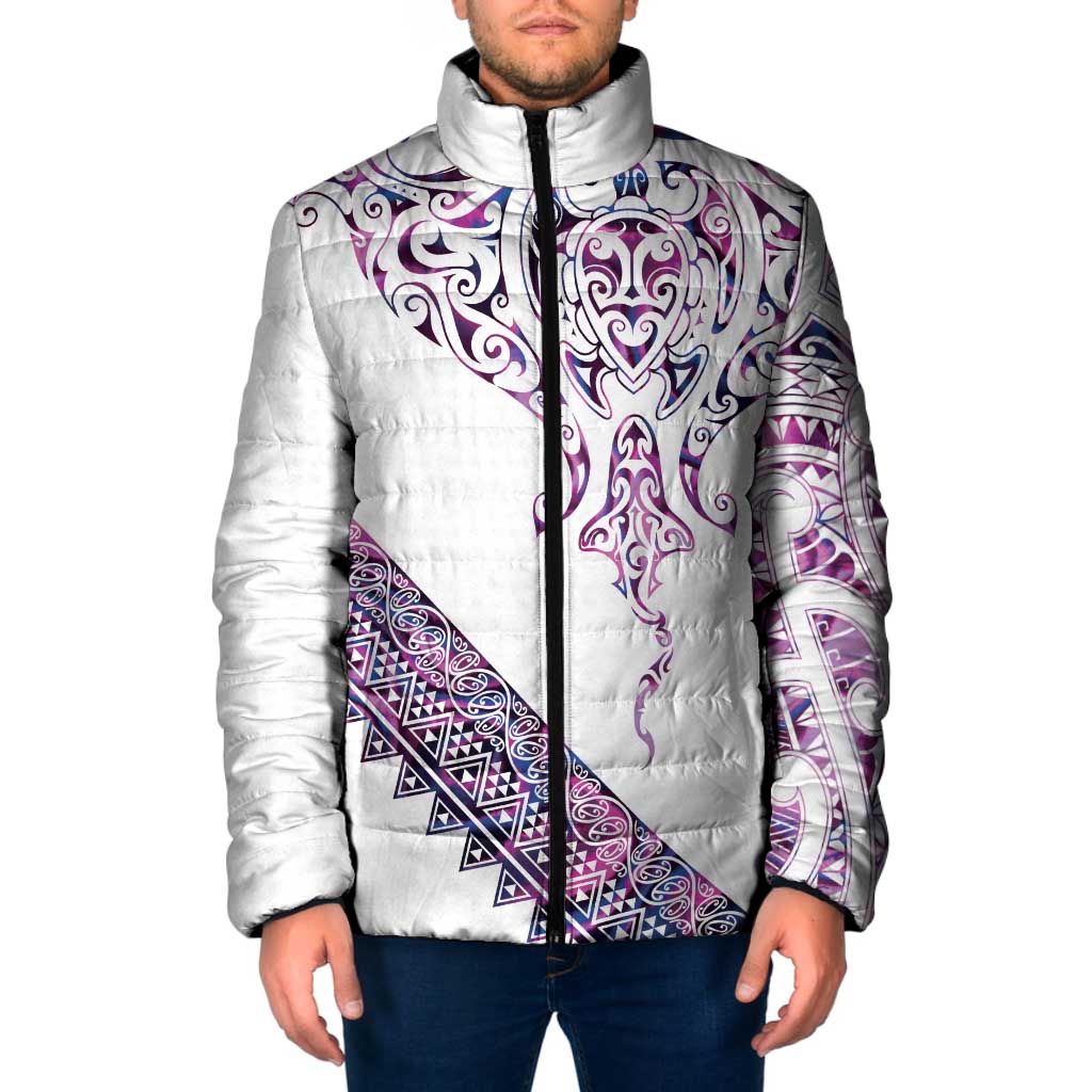Mawhero Paua shell Kowhaiwhai Taniko Personalised Padded Jacket Manta Ray Shark-Turtle Maori Tribal Style