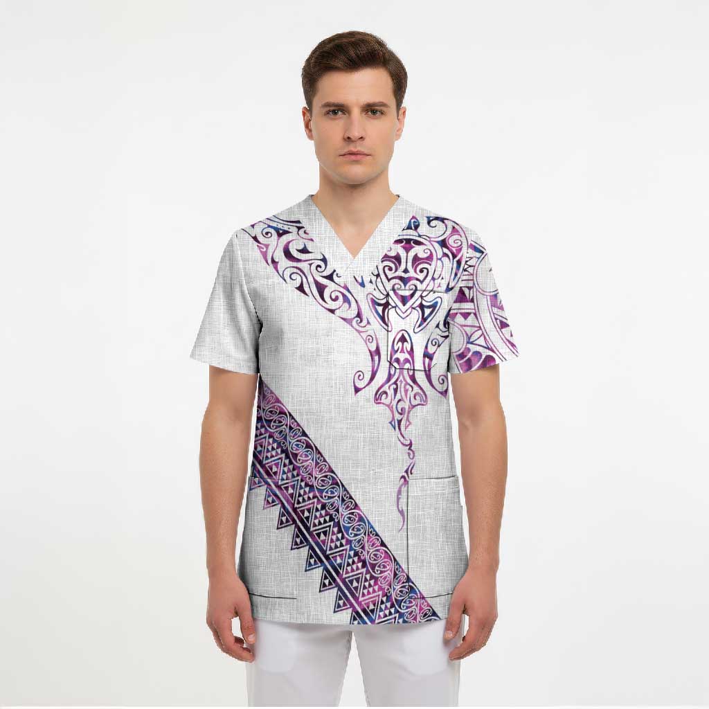 Mawhero Paua shell Kowhaiwhai Taniko Personalised Scrub Top Manta Ray Shark-Turtle Maori Tribal Style