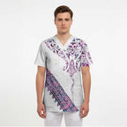 Mawhero Paua shell Kowhaiwhai Taniko Personalised Scrub Top Manta Ray Shark-Turtle Maori Tribal Style