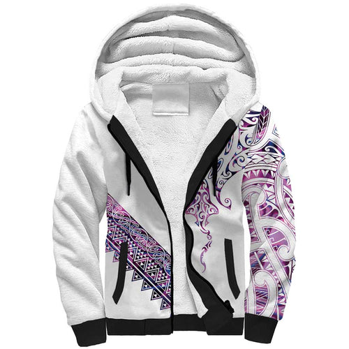 Mawhero Paua shell Kowhaiwhai Taniko Personalised Sherpa Hoodie Manta Ray Shark-Turtle Maori Tribal Style