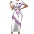 Mawhero Paua shell Kowhaiwhai Taniko Personalised Short Sleeve Bodycon Dress Manta Ray Shark-Turtle Maori Tribal Style
