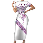 Mawhero Paua shell Kowhaiwhai Taniko Personalised Short Sleeve Bodycon Dress Manta Ray Shark-Turtle Maori Tribal Style