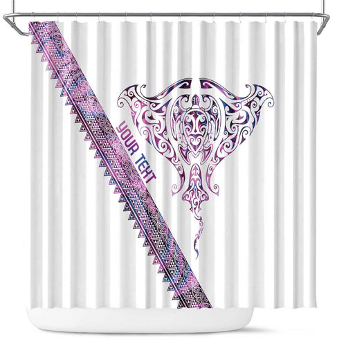 Mawhero Paua shell Kowhaiwhai Taniko Personalised Shower Curtain Manta Ray Shark-Turtle Maori Tribal Style