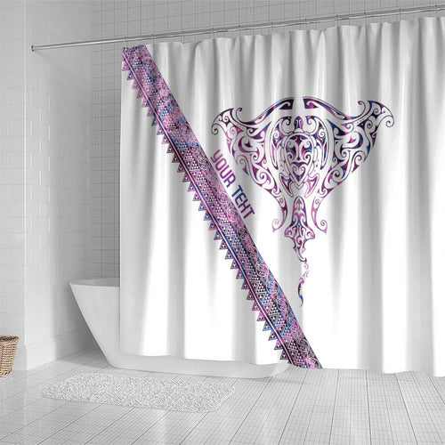 Mawhero Paua shell Kowhaiwhai Taniko Personalised Shower Curtain Manta Ray Shark-Turtle Maori Tribal Style