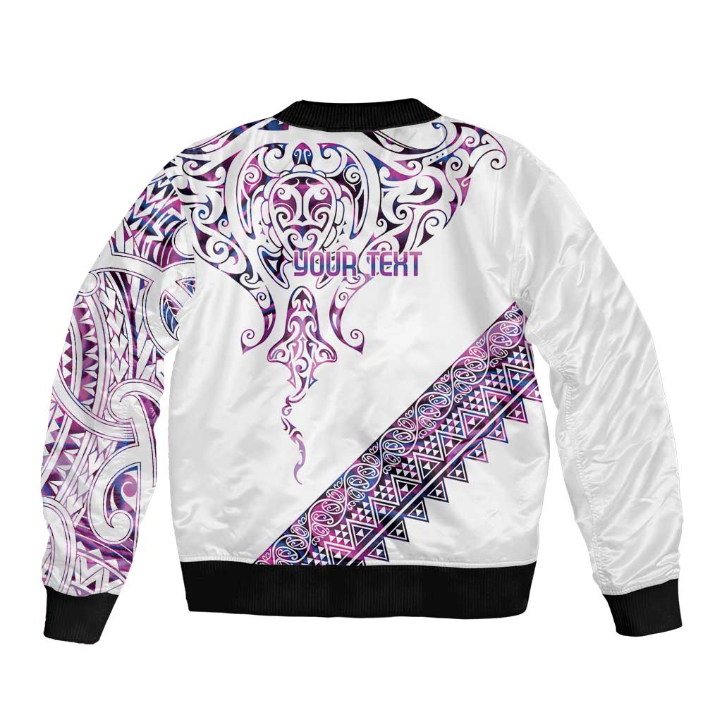 Mawhero Paua shell Kowhaiwhai Taniko Personalised Sleeve Zip Bomber Jacket Manta Ray Shark-Turtle Maori Tribal Style