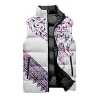 Mawhero Paua shell Kowhaiwhai Taniko Personalised Sleeveless Puffer Jacket Manta Ray Shark-Turtle Maori Tribal Style
