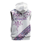 Mawhero Paua shell Kowhaiwhai Taniko Personalised Sleeveless Zip Hoodie Manta Ray Shark-Turtle Maori Tribal Style