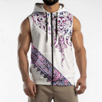 Mawhero Paua shell Kowhaiwhai Taniko Personalised Sleeveless Zip Hoodie Manta Ray Shark-Turtle Maori Tribal Style