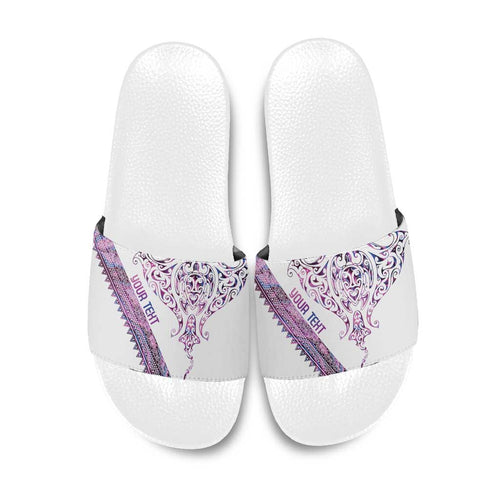 Mawhero Paua shell Kowhaiwhai Taniko Personalised Slide Sandals Manta Ray Shark-Turtle Maori Tribal Style