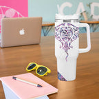 Mawhero Paua shell Kowhaiwhai Taniko Personalised Tumbler With Handle Manta Ray Shark-Turtle Maori Tribal Style