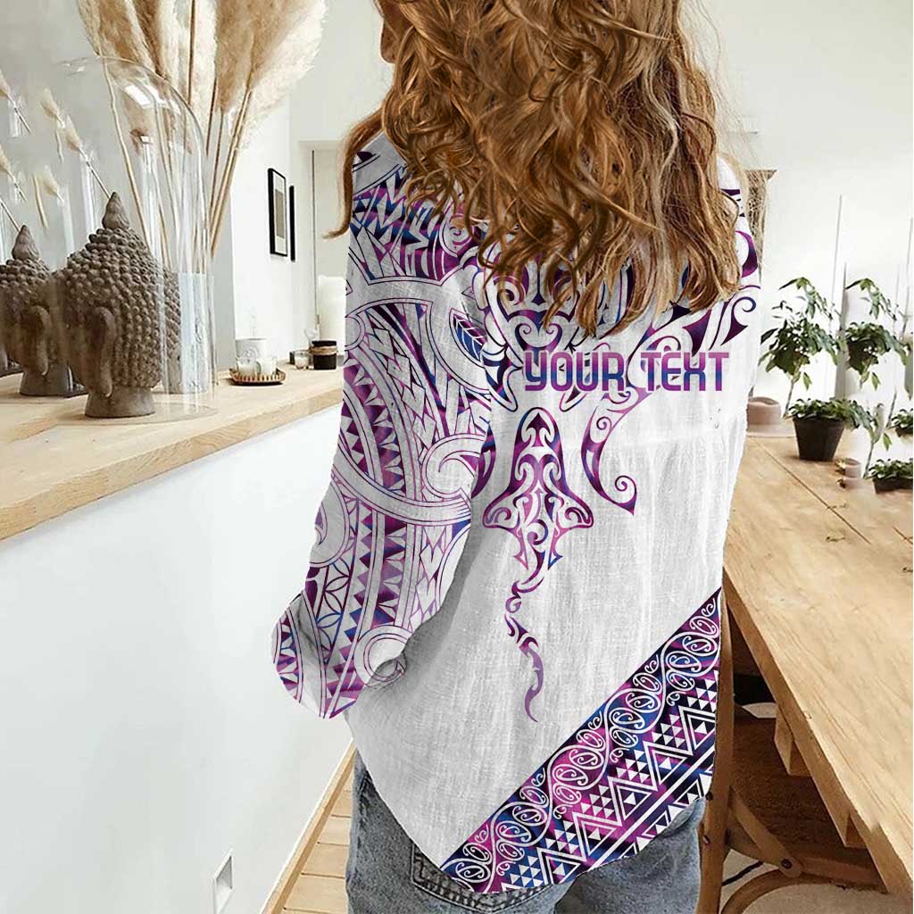 Mawhero Paua shell Kowhaiwhai Taniko Personalised Women Casual Shirt Manta Ray Shark-Turtle Maori Tribal Style