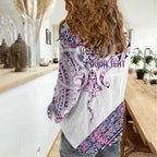 Mawhero Paua shell Kowhaiwhai Taniko Personalised Women Casual Shirt Manta Ray Shark-Turtle Maori Tribal Style