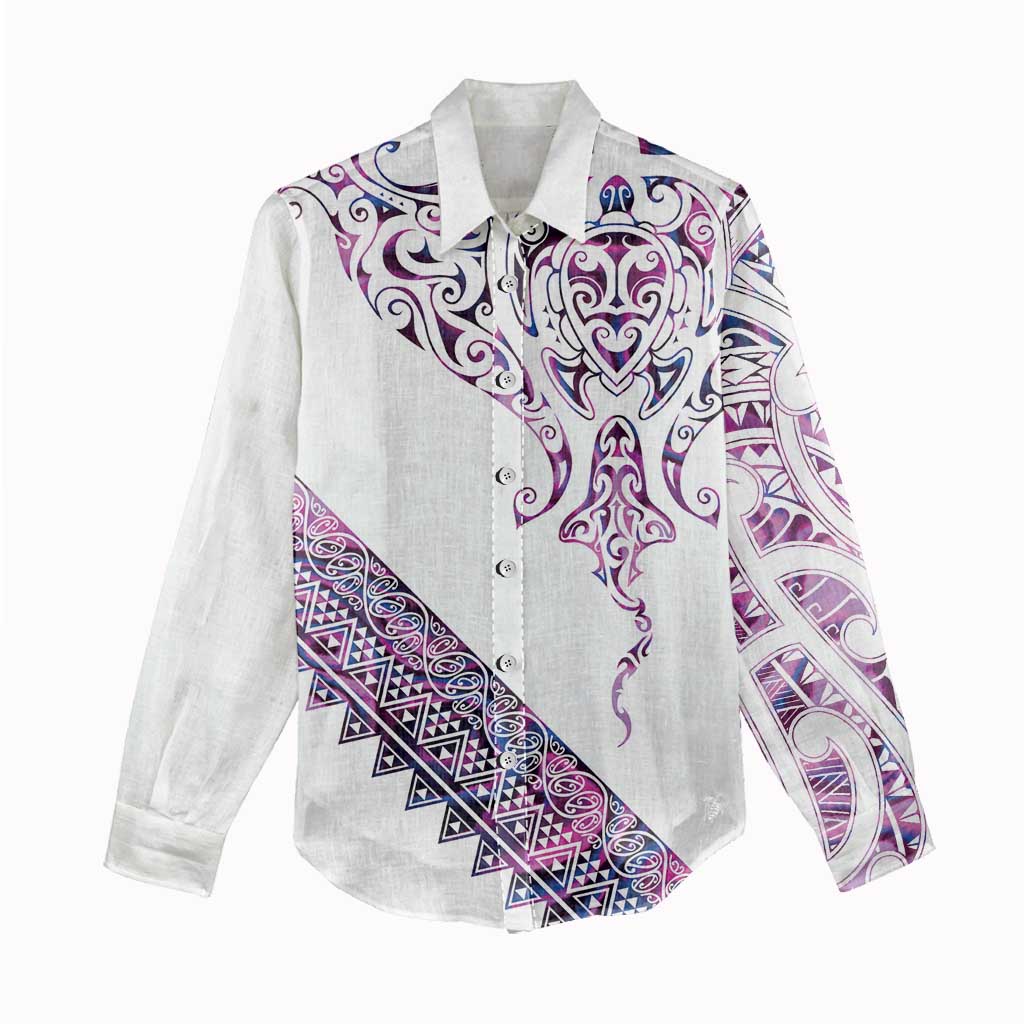 Mawhero Paua shell Kowhaiwhai Taniko Personalised Women Casual Shirt Manta Ray Shark-Turtle Maori Tribal Style