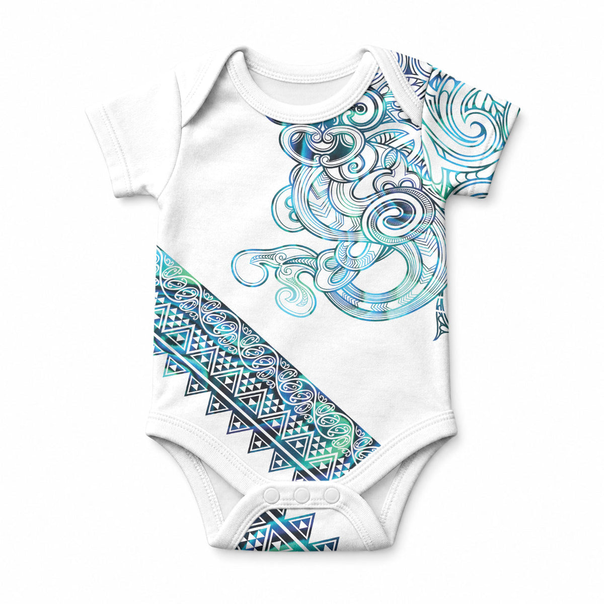 Kahui Whetu Paua shell Kowhaiwhai Taniko Personalised Baby Onesie Taniwha Maori Tribal Style