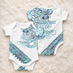Kahui Whetu Paua shell Kowhaiwhai Taniko Personalised Baby Onesie Taniwha Maori Tribal Style
