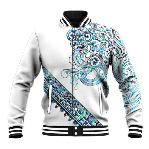 Kahui Whetu Paua shell Kowhaiwhai Taniko Personalised Baseball Jacket Taniwha Maori Tribal Style